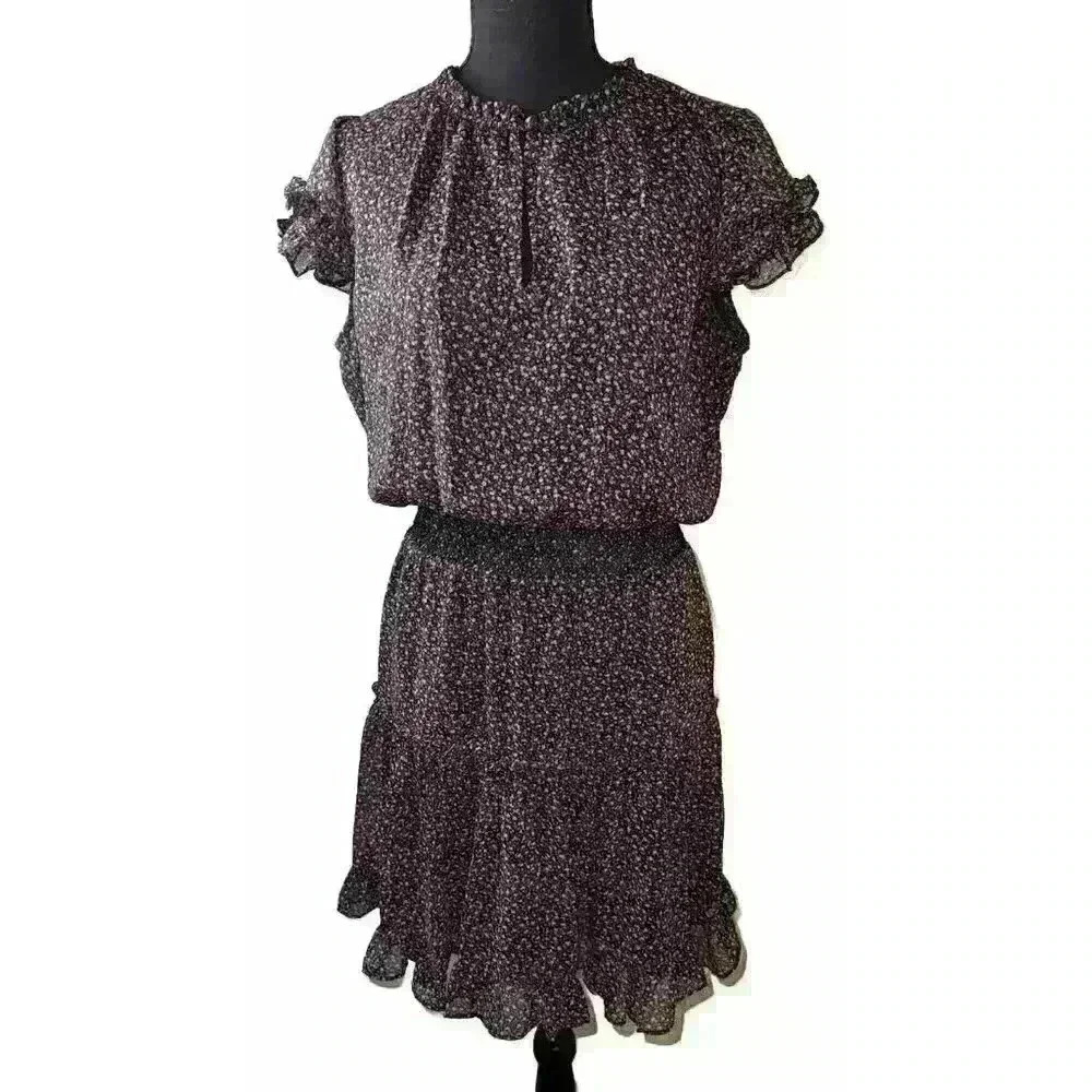 Rebecca Minkoff Tiered Keyhole Neckline Short‎ Sleeve Floral Dress Size Small